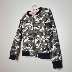 M White Black Gray Camo Zip Up Jacket Lightweight Unlined Polyester Spandex